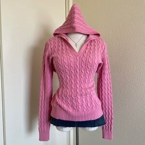 Pink Cable Knit Hoodie